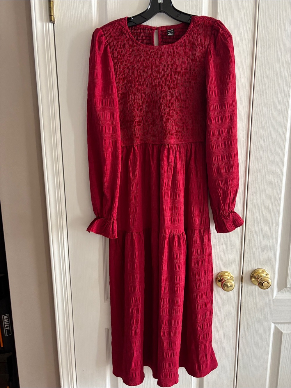SHEIN Red Smocked Tiered Maxi Dress with Long Sleeves